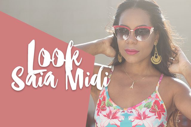 Look com Saia midi plissada | Zaful